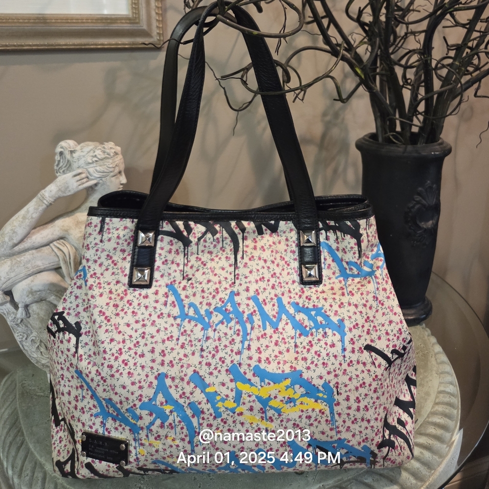 L.A.M.B. Gwen Stefani Ditzy Graffity Tote Designer Luxury PVC Leather #116